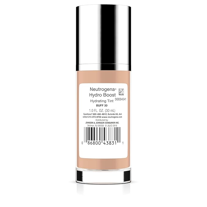 Neutrogena Hydro Boost Hydrating Tint Foundation Makeup for Dry Skin, with Hyaluronic Acid, Lightweight Oil-Free Water Gel, Non-Comedogenic, 30 Buff Color, 1.0 fl. oz