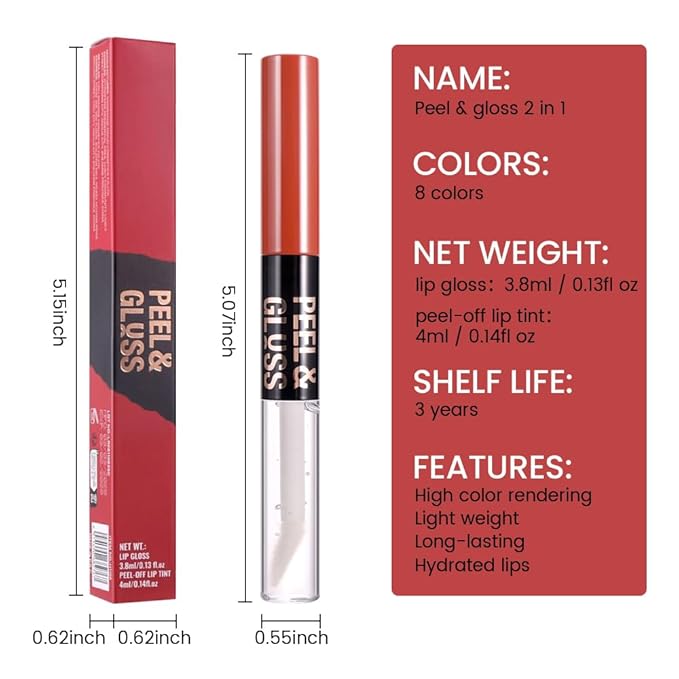 Vivid Apricot Lip Stain Peel Off Lip liner and Lip oil with Tweezer, Dual-Ended Peel Off Lip Stain Tattoo, Highly Pigmented Long Lasting Waterproof, Transfer-proof for All Skin Types, 01#