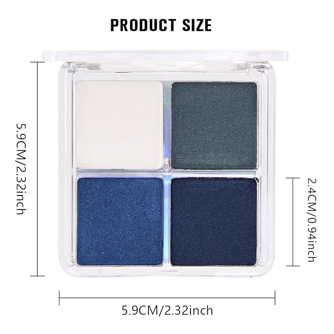 Kaely Powder Eyeshadow Quad, Blue Green Glitter Shimmer Eyeshadow Palette Makeup, Neutral Eye Shadow Palette for Older Women Pigmented Waterproof, sombras para ojos, Blendable, Cruelty-free, 08