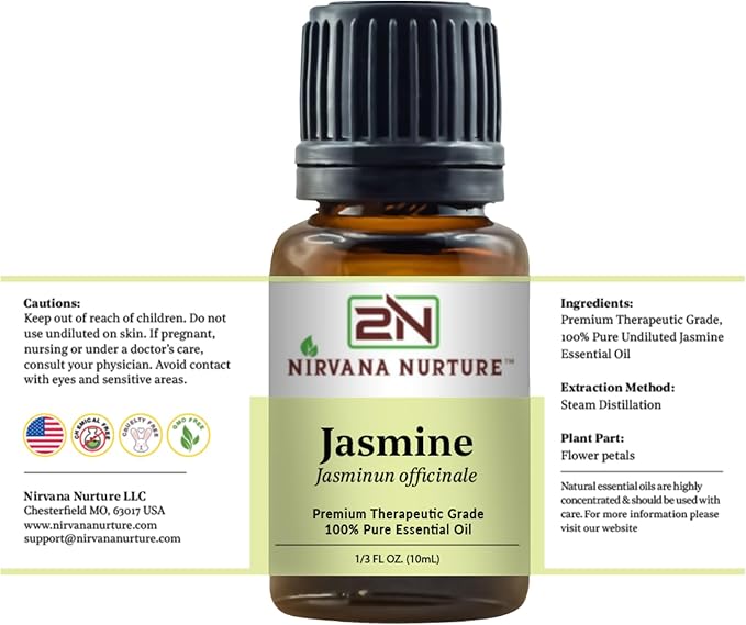 Jasmine Essential Oil 100% Pure Premium Therapeutic Grade, Undiluted - Aromatherapy Diffuser for Calm and Relaxation, Skin Care, Hair Care