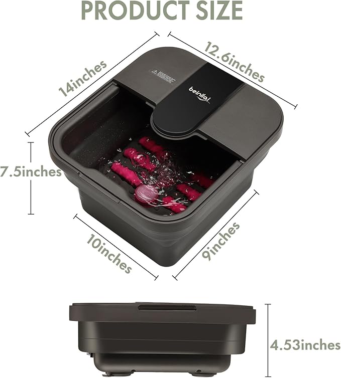 Beinilai Collapsible Foot Spa Bath with Heat,Bubble,Massage Rollers, Tea Tree Oil Foot Soak with Epsom Salt, Pedicure Foot File, Red Light,Removable Pumice Stone,Pedicure Foot Spa