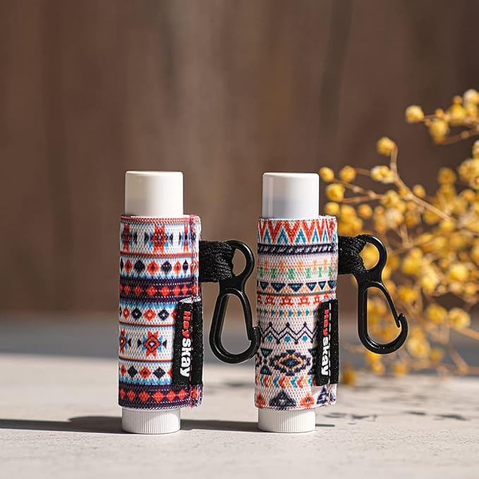 HEYSKAY Lip Balm Holder Sleeves Keychain Chapstick Elastic Sleeves (Boho Pattern) 1 3.0 Count