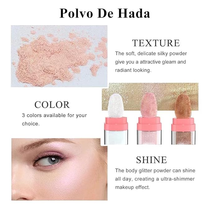 Glitter Powder Highlighter Makeup, Body Brightens the Natural Three-Dimensional Face Blusher Fairy Highlight Patting Powder. (01#White Moonbeam)
