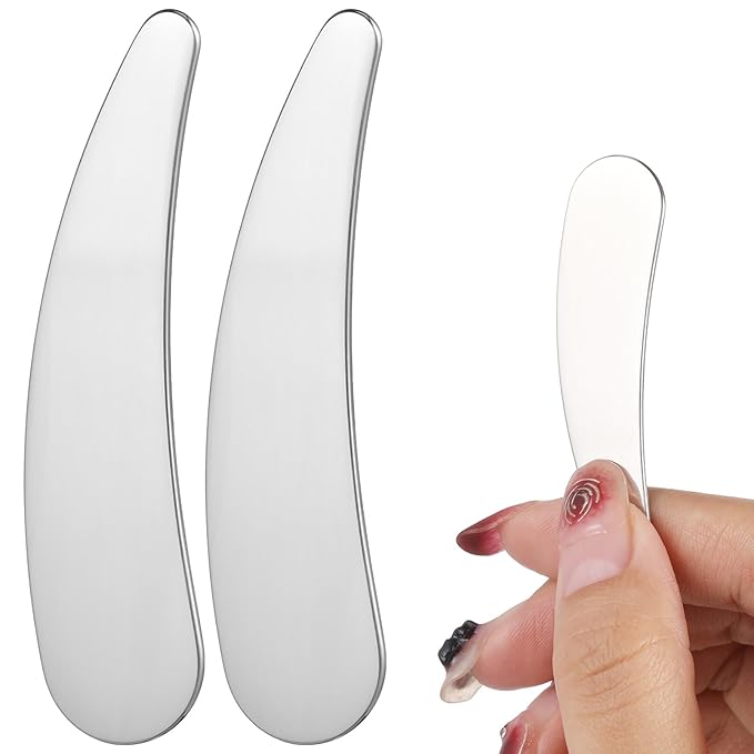 minkissy Makeup Spatula Small Metal Cosmetic Spatula Stainless Steel Handheld Cream Spatula Skincare Accessories for Mixing And Sampling Skin Care Creams, Eye Cream, Essences 2Pcs
