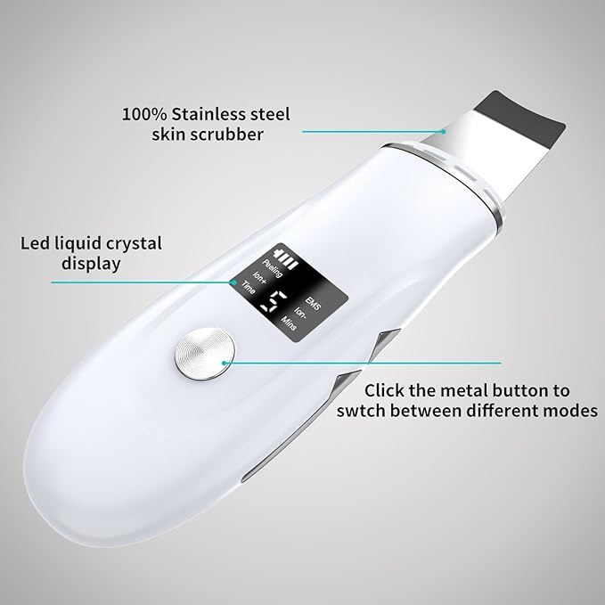 Skin Scrubber Face Spatula - 4-in-1 Deep Cleansing Tool for Pore Extraction, Fast Charging Dock Blackhead Remover Face Spatula for Facial Skincare Women Gift (White)