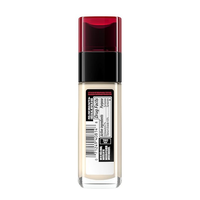 L'Oreal Paris Makeup Infallible Up to 32 Hour Fresh Wear Lightweight Foundation, 390 Snow, 1 Fl Oz, Packaging May Vary