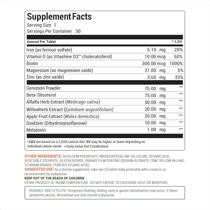 DS Labs Revita Tablets - Hair Vitamins for Density Support, Supplement for Thicker, Stronger Looking Hair, Zinc, Iron, Magnesium, Melatonin, Vitamin D & Biotin Vitamins for Women & Men, 30 Tablets