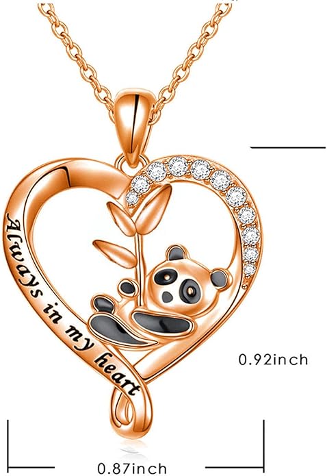 Silver Crystal Panda Necklace Choker Vintage Heart Panda Pendant Cute Animal Necklace Charm Jewelry I Love You Forever Birthday Gifts for Kids Women and Girls