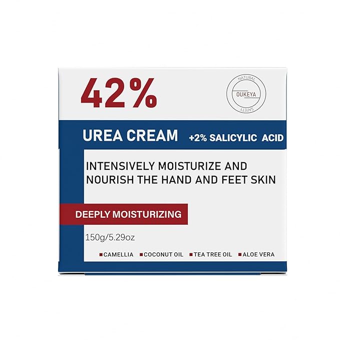 OUKEYA Urea Cream 42% plus Salicylic Acid 2% Net 5.29 Oz for Dry Cracked Feet,Heels,Knees,Elbows,Hands Repair Treatment Moisturizes and Removes Corns,Calluses,Dead Skin,and Softens Toenails