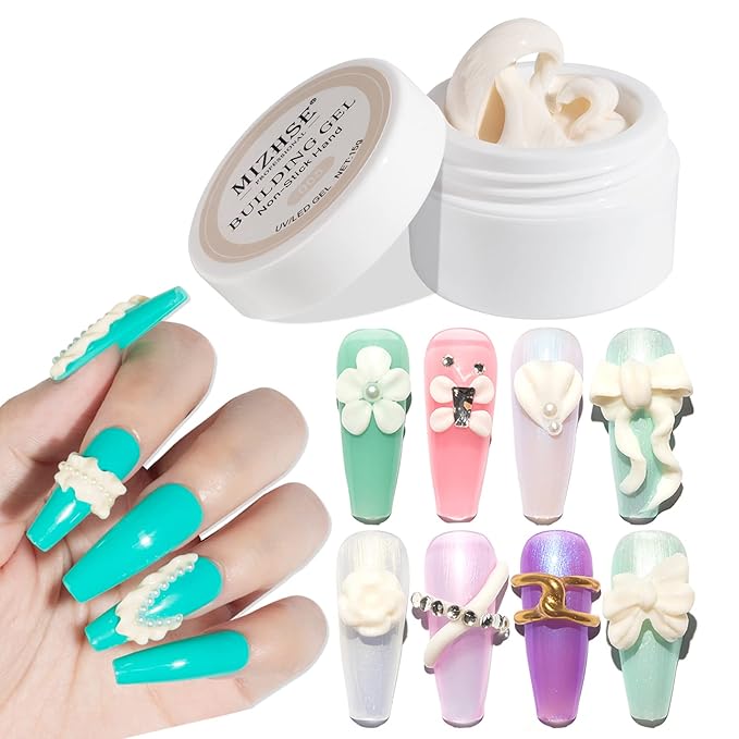 MIZHSE Solid Builder Gel, Milky White Sculpting Gel for Nail, Non-Sticky Hand 3D Nail Art Building Carving Modeling Hard Nail Extension Soak Off Nail Art Salon Manicure Home 15g