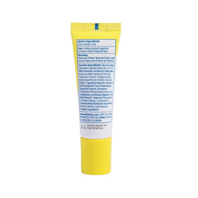 Seaweed Bath Co. Hydrating Clear Mineral Lip Shine SPF 20 Sunscreen Zinc Oxide Lip Balm, 0.28 Oz, Moisturizing Care for Dry, Chapped Lips