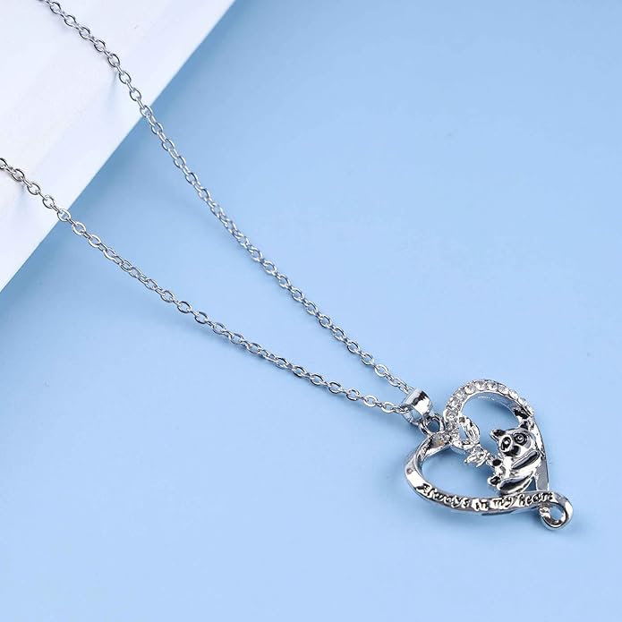 Silver Crystal Panda Necklace Choker Vintage Heart Panda Pendant Cute Animal Necklace Charm Jewelry I Love You Forever Birthday Gifts for Kids Women and Girls