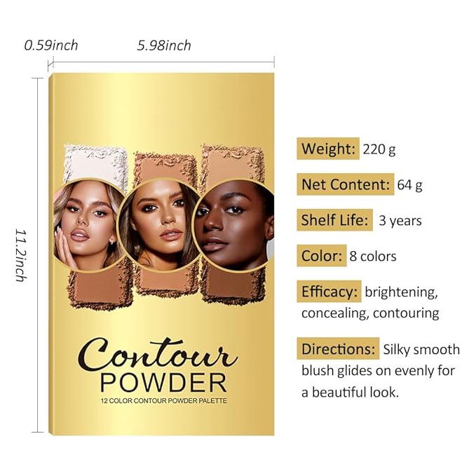 Professional Light Medium Brown Contour Highlight Palette,Multiple Full Coverage Makeup Palet for Correcting, Easy Blending, Long-lasting formula, Sculpt & Highlighting,Matte and Shimmer Finish-12A