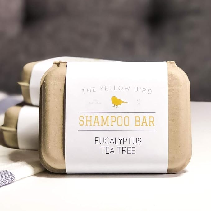 The Yellow Bird Eucalyptus Tea Tree Shampoo Bar. All Natural & Organic Ingredients. Sulfate Free, Detergent Free, Color Safe, and Silicone Free. Vegan, Plastic Free, Zero Waste Shampoo Soap
