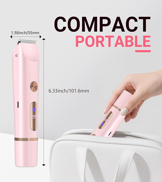 2 in 1 Bikini Trimmer for Women, Dual Head Electric Shaver with LED Display for Body Pubic Hair, IPX7 Waterproof Rechargeable Womens Electric Razor for Armpit Leg Body Facial