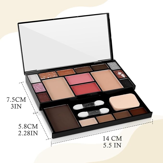 Makeup Palette Set, Makeup Kit for Women, 19 Color Makeup Set Include Matte Glitter Eyeshadow, Contour, Highlighter, Concealer, Eyebrow Powder, Blush, Mirror, Makeup Brush, Sponge
