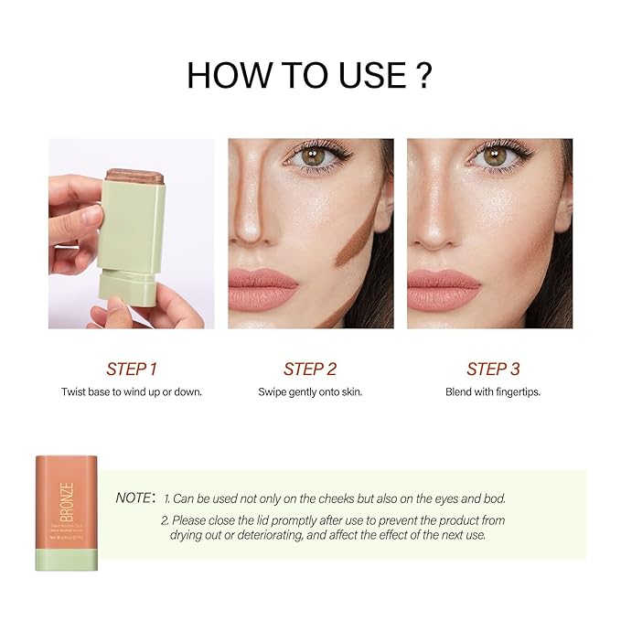Blush Stick, Cream Blush Stick for Cheeks & Lips, Blendable Long-Lasting Multi-Use Contour Stick & Highlighter Makeup (SOFT GLOW)