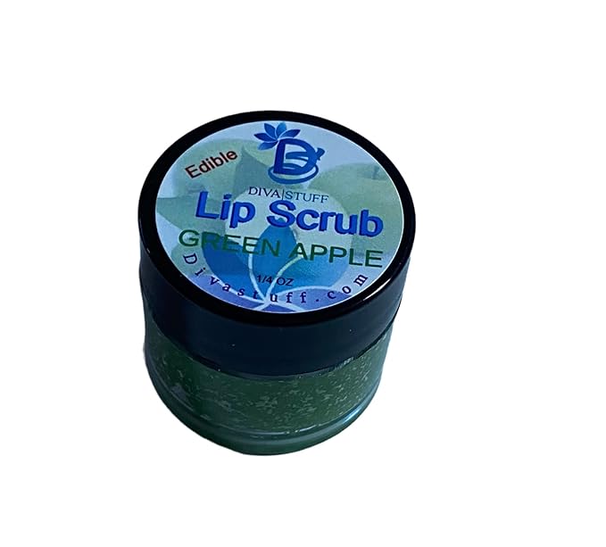 Diva Stuff Ultra Hydrating Lip Scrub for Soft Lips, Gentle Exfoliation, Moisturizer & Conditioner, ¼ oz - Made in the USA (Green Apple)