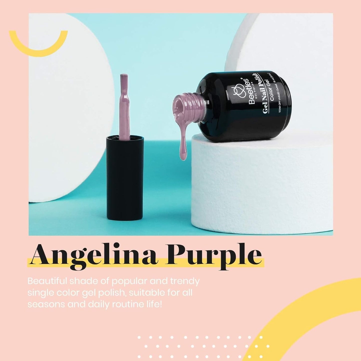 Beetles Grey Gel Nail Polish, 1Pcs 15ml Nude Angelina Grey Purple Gel Polish Soak Off UV LED Lamp Nail Art Salon DIY Design at Home Manicure Gifts for Women