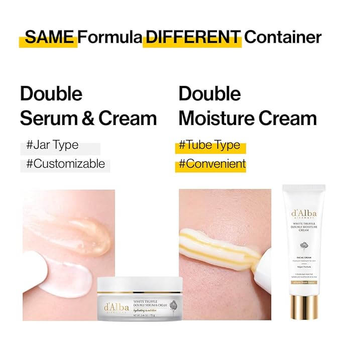 d'alba Piedmont White Truffle Double Moisture Cream, 2-in-1 Face Moisturizer, Vegan Skincare, Vegan Collegen, Skin Firming and Tightening, Dual Formula in ONE tube, Korean Skin Care (2.02 oz)