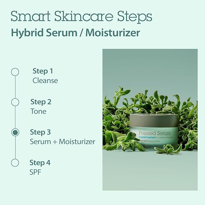 BLITHE Pressed Serum Crystal Iceplant Face Moisturizing Gel - Kbeauty Best Skin Cream for Dry Skin, Korean Serum for Combination Skin & Redness Relief, Face Moisturizer for Dry Skin Cream 1.68 Oz