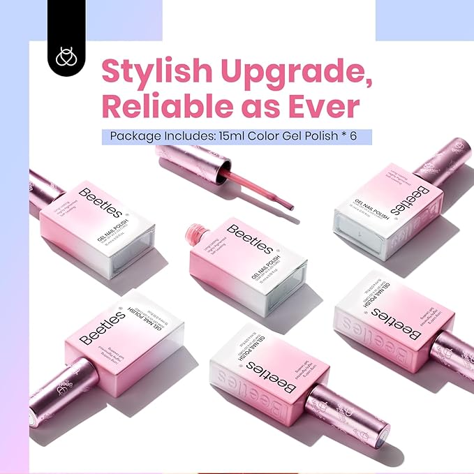 Beetles Jelly Gel Nail Polish, 6 Colors 15ML Milky White Sheer Pink Nude Brown Translucent Sheer Nail Polish Soak Off UV Colorful Bottle Gel Nail Art Home Salon DIY Gift for Women