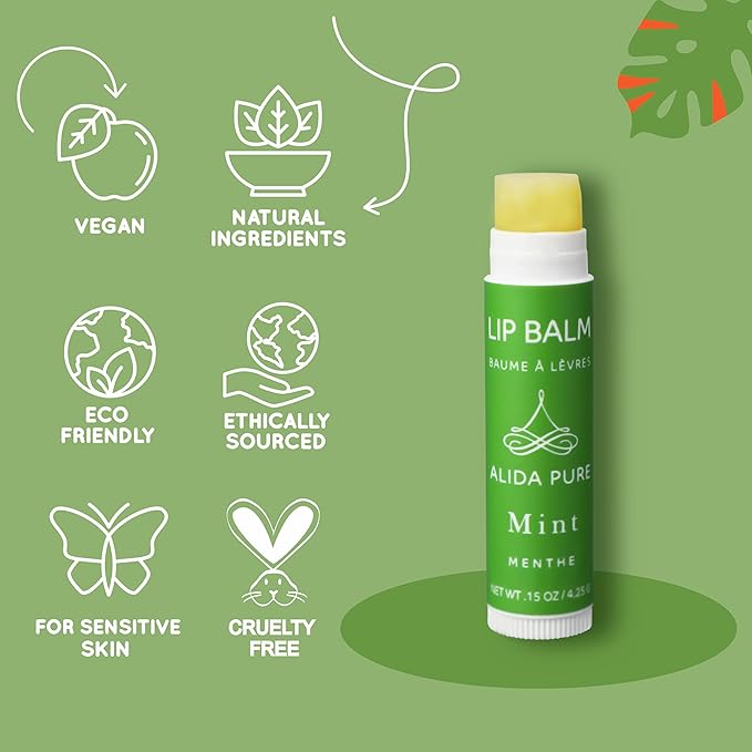 Mint Lip Balm Collection, Vegan Lip Balm Set, Beeswax Free, with Avocado Oil, Organic Jojoba Oil, and Vitamin E, Natural Moisturizer for Dry, Chapped Lips, 5 Tube Set