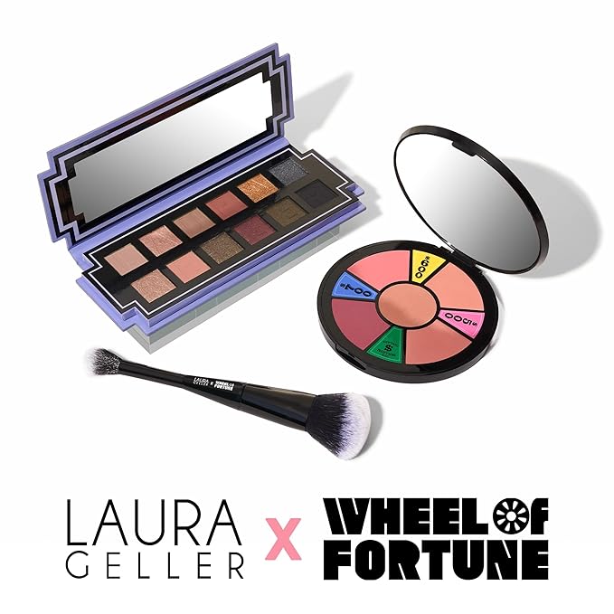 LAURA GELLER NEW YORK Wheel fo Fortune Eye and Cheek Palette Kit - Prizewinnig Eyes Eyeshadow Palette + Face the Day Blush Palette + Dual-Ended Brush