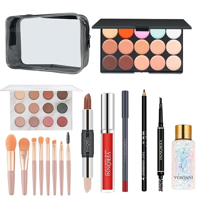 VERONNI Makeup Kit for Girls Women Full Kit ,All In One Makeup Gift Starter Set -Eyeshadow Palettes,Concealer ,Contour ,Lipgloss, Lipliner,Eyeliner,Makeup Brush,Eyebrow Pencil ,Travel Bag for Teens Birthday Christmas