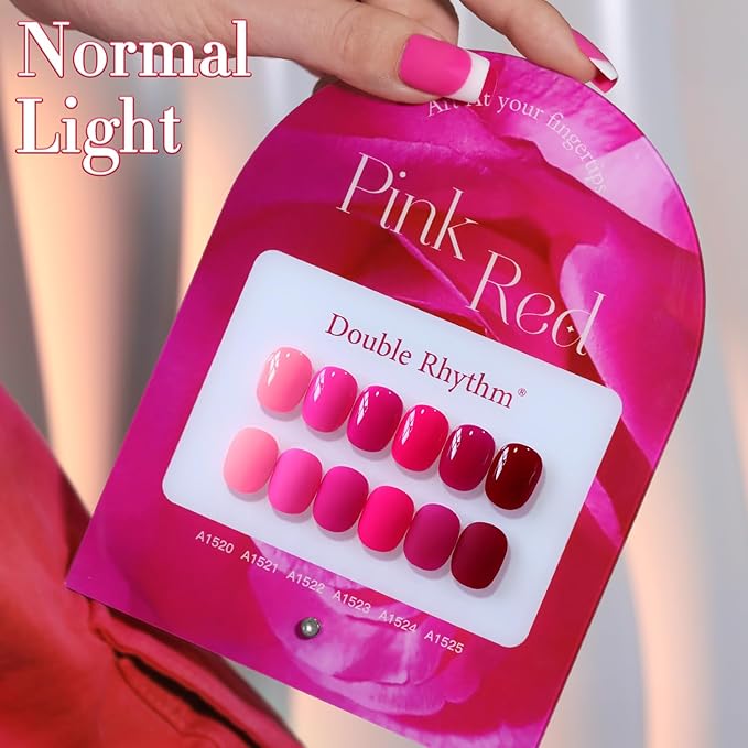 Double Rhythm 6 Pcs 15 ML Gel Polish Set Same Color Same Bottle Soak Off Gel Polish Kit Nail Art Manicure Salon DIY at Home for Women (Neon Light Pink Purple Burgundy Red-T6-8)