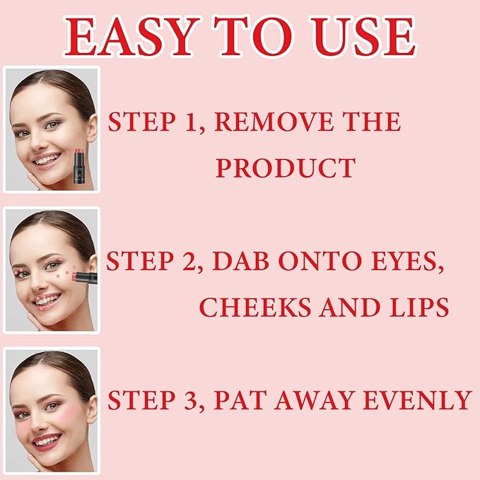 Cream Contour Blush Stick,Long Lasting Waterproof Blush Stick for Cheeks&Lips Multipurpose Face Highlighting Concealing Cream,Shimmer Contour Stick Makeup for WomenďźPinkďź