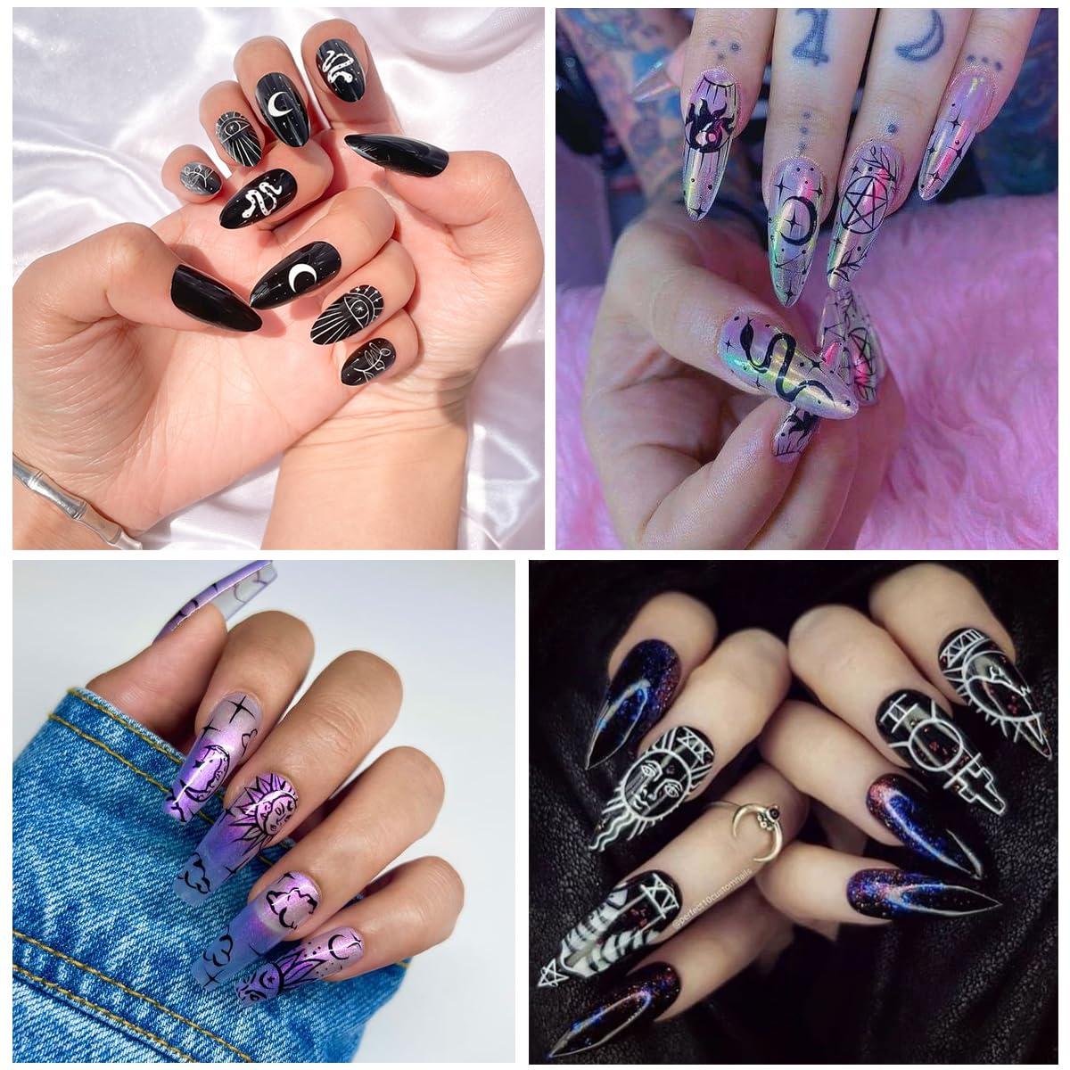 8 Sheets Metallic Nail Art Stickers Decals Silver Moon Star Sun Nail Stickers Eye Snake Nail Decals 3D Self-Adhesive Luxury Nail Art Design Stickers for Women Girls DIY Manicure Decoration Accessories