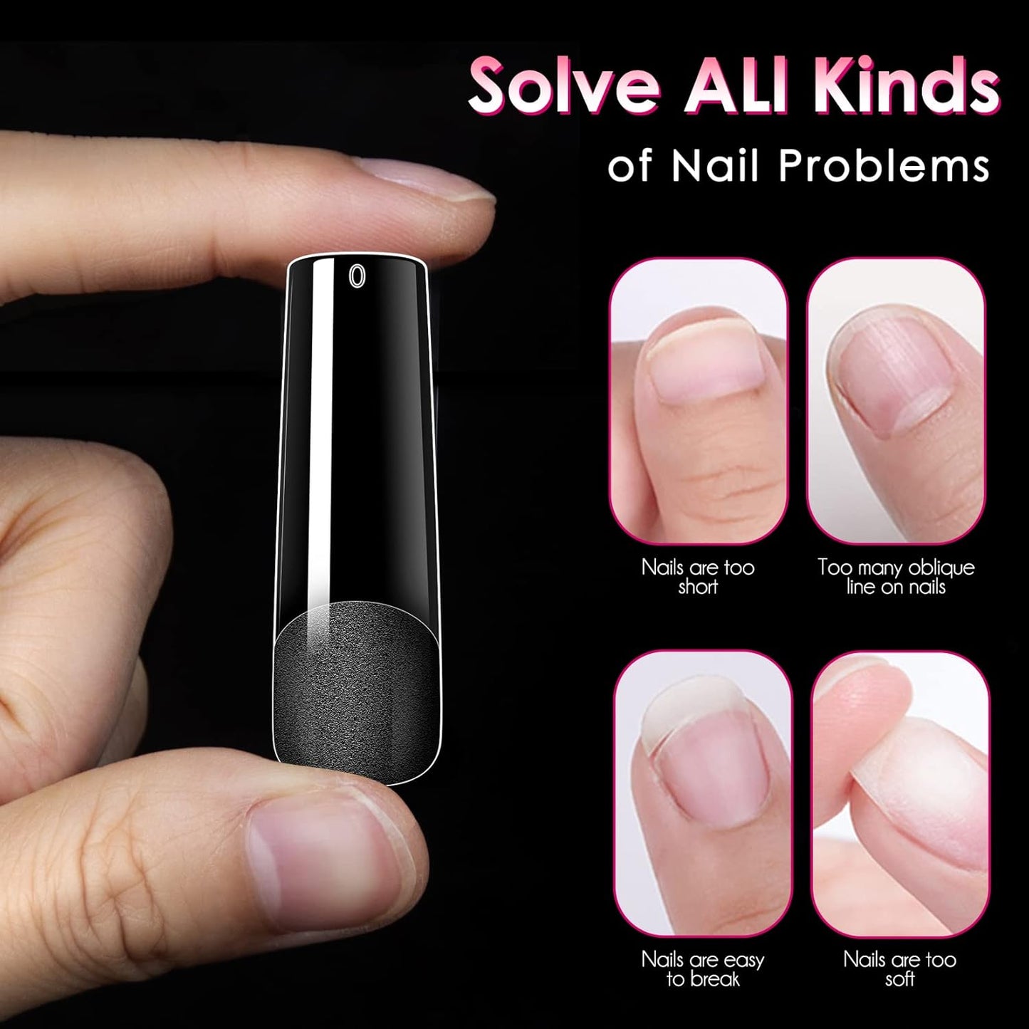 Ranrose Long Straight Nails Tips,240PCS Full Cover Soft Gel Nail Tips for Acrylic Nails Professional 12 Size Pre-shaped XXL Straight Shape False Nail Half Matte Fake Nail for Press On Nail Extensions