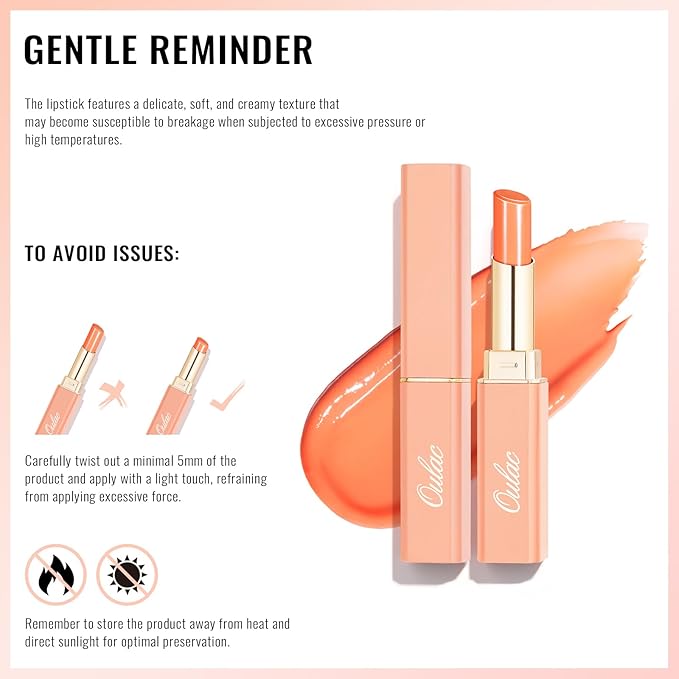 Oulac Shine Orange Lipstick for Women, 2 in 1 Glossy Coral Orange Tinted Lip Balm, Hydrating Lipstick for Dry Lips, Moisture Shine Juicy Finish Vegan 2.2g/0.07oz (18)