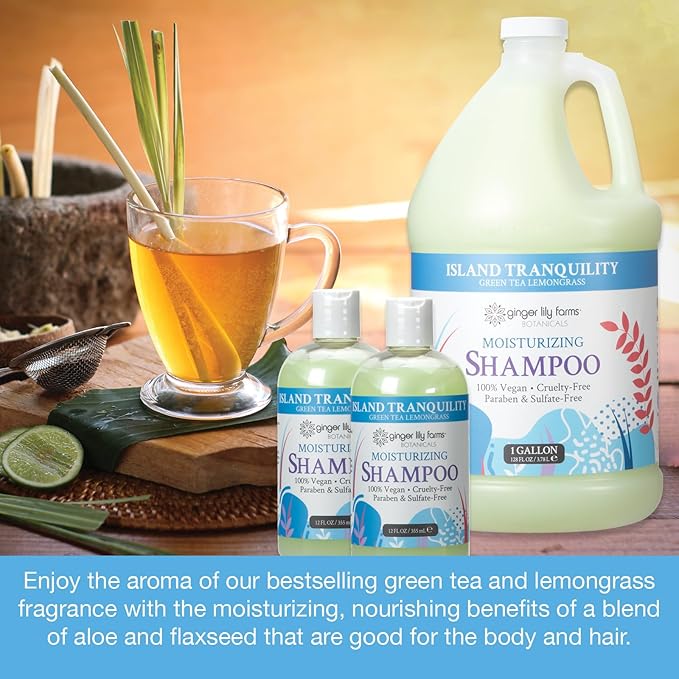 Ginger Lily Farms Botanicals Hospitality Kit, Island Tranquility, 9-Pc Set Includes Shampoo, Conditioner & Body Wash, 100% Vegan & Cruelty-Free, Green Tea Lemongrass Scent