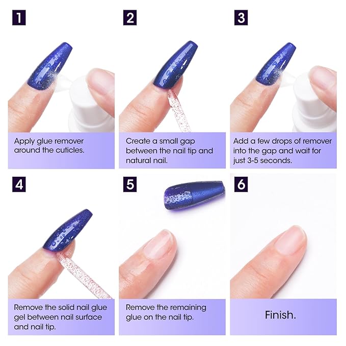 Gellen 2 Pack Solid Nail Glue Gel Remover 60ML Press On Nails Remover Glue Off Spray for False Acrylic Tips, with Stick, Acetone Free, Nail-friendly