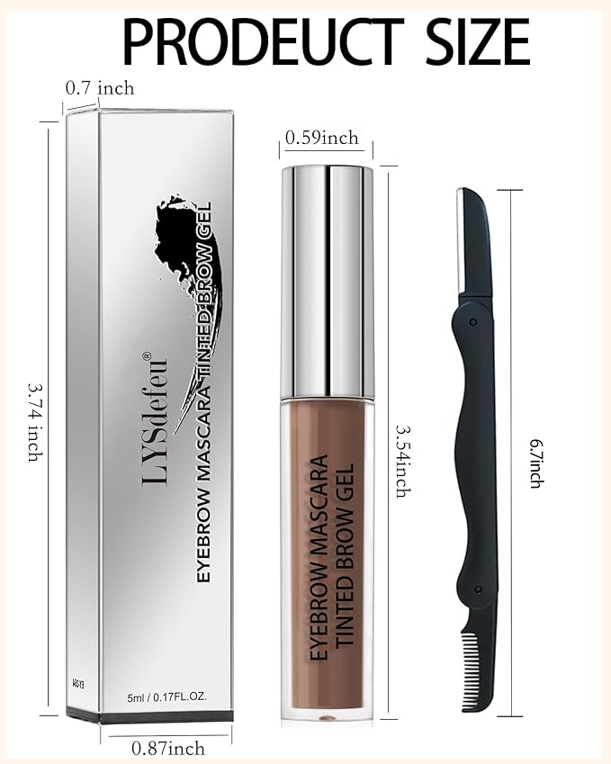 Waterproof Tinted Brow Gel- Long Lasting SmudgeProof Liquid Eyebrow Makeup, Eyebrow Mascara Tinted Brow Glue, Eye Brow Filler, Volumizing Enhance Brow Mascara,With Brow Razor,Gift for Women- 03Brown
