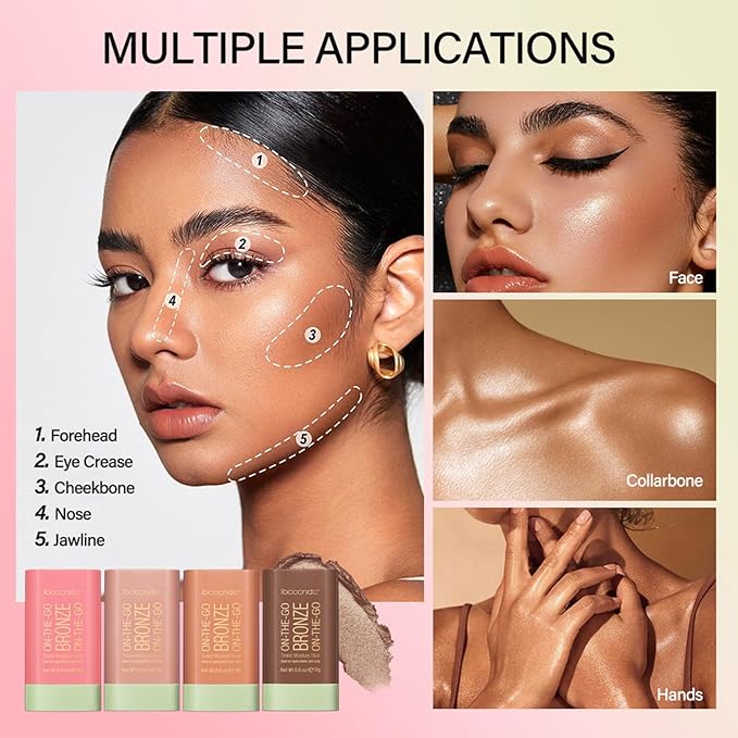 Cream Contour Stick, Face Cream Bronzer Makeup Stick Shimmer Highlighters Body Stick Blendable Long Lasting Highlighter Stick Silky Smooth Formula (3#, Rich Glow)