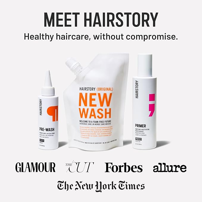 Hairstory New Wash Original with Scalp Brush, Cleansing Cream for All Hair Types, Detergent Free Shampoo & Conditioner Alternative, Promotes Scalp Health, 8oz