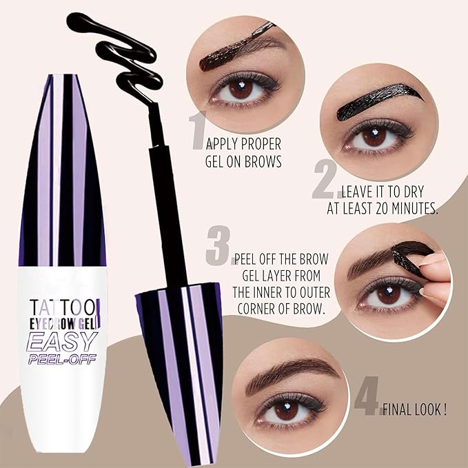 Tattoo Eyebrow Gel Easy Peel Off, Peel Off Eyebrow Tint, Easy Peel off Eyebrow Gel, Peel Off Eyebrow Tint, Waterproof & Sweatproof for All Skin Types (#1 Light Brown + #2 Medium Brown)