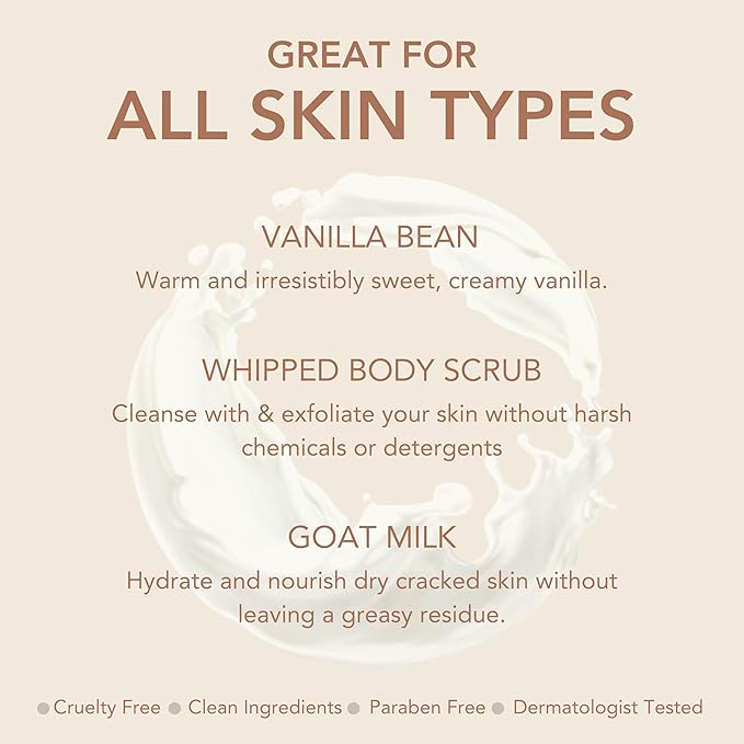 Dionis - Goat Milk Skincare Vanilla Bean Scented Sugar Scrub & Lotion Set (6 oz and 8.5 oz) - Made in the USA - Cruelty-free and Paraben-free