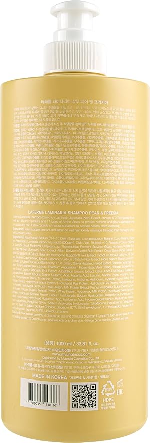 laferme Laminaria Shampoo with Organic Ingredient, Korean Clarifying Shampoo, Hydrating for Dry Hair, Strengthening for Weak Hair, Sulfate & Paraben-Free, for Women & Men, 33.8 FL OZ, Pear & Freesia