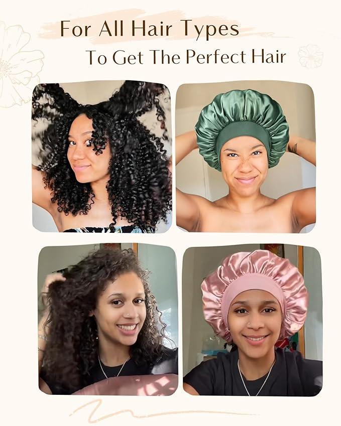 YANIBEST Silk Bonnet for Sleeping Women, Double Layer Hair Satin Bonnets with Elastic Band, Sleep Cap Curly Natural Hair