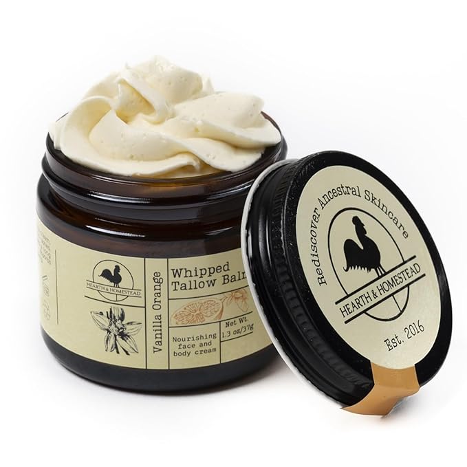 Handmade Whipped Tallow Balm (Vanilla Orange) - Organic Body Butter with Infused Olive Oil, for Eczema, Rosacea, Baby - 1.3 oz