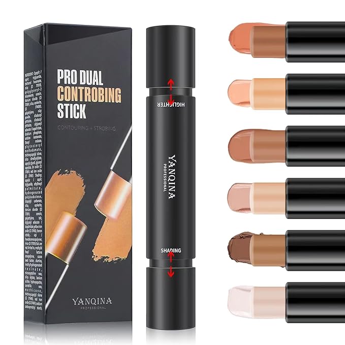 MEICOLY Cream Contour Stick Trio,Bronzer Highlighter Stick,2 in 1 Double Head Facial Repair Concealer Stick,3D Body Makeup Shading Trimming Stick,Smooth Gliding Face Illuminator Makeup,6 Colors