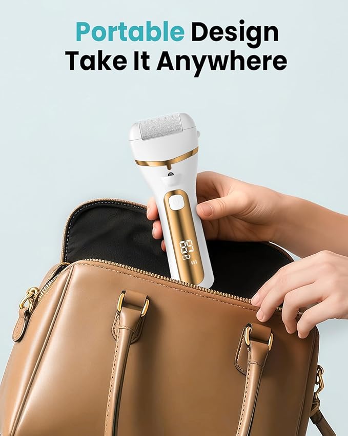 PUBOO Foot Callus Remover Electric 10000 RPM 3-Speed IPX7 Rechargeable Pedicure Kit for Hard Skin Women & Men. Portable Multi-Roller File Grinder Sander Scrubber with LED Display for Wet & Dry Feet