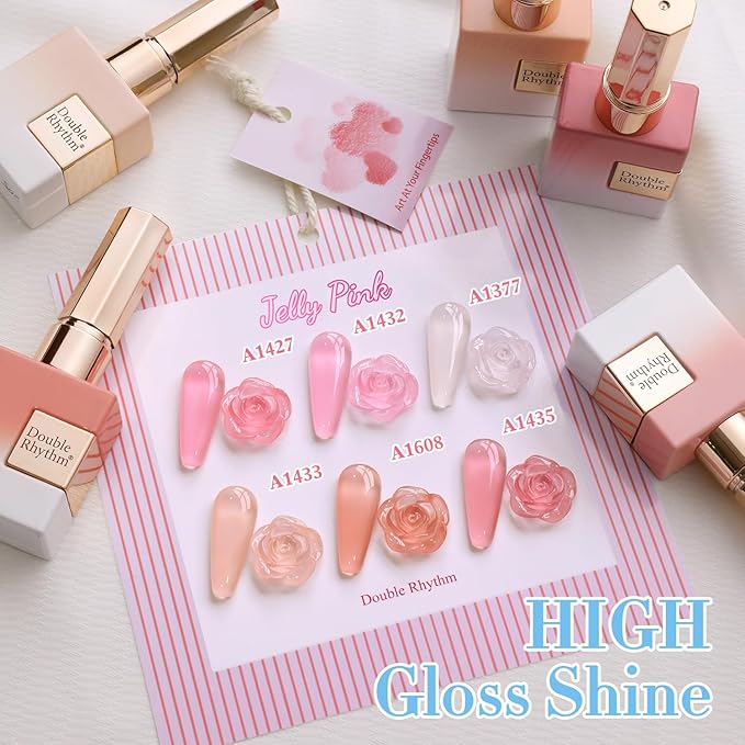 Double Rhythm 6 Pcs 15 ML Gel Polish Set Same Color Same Bottle Soak Off Gel Polish Kit Nail Art Manicure Salon DIY at Home for Women (Jelly Milky White Nude Pink Rose-T6-23)