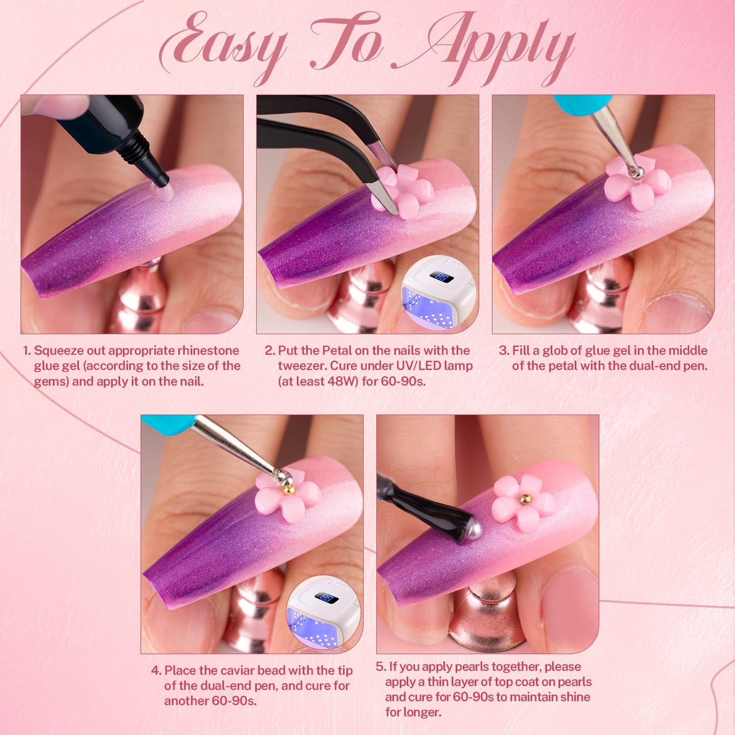 3D Nail Charms and Gems Set 3, 20PCS Gold and Silver Chunky Butterfly Nail Charms with Rhinestones, 3D Flowers for Nails, Crystal and Pearls + Metal Caviar Beads + Picker Tool for Y2K Nail Decoration