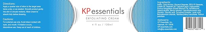 KP Essentials - Keratosis Pilaris Exfoliating Cream - Clear Red Bumps on Thighs and Arms For Confident Clear Skin - 4oz (1 Bottle)