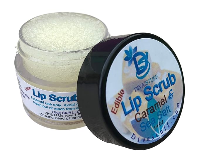 Diva Stuff Ultra Hydrating Lip Scrub for Soft Lips, Gentle Exfoliation, Moisturizer & Conditioner, Caramel & Sea Salt – ¼ oz (Made in the USA)